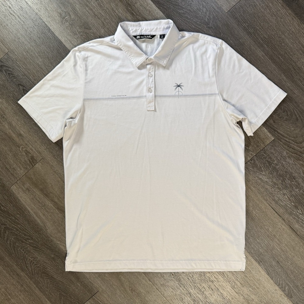 Travis Mathew XL Polo Golf Shirt White Short Sleeve Button Performance